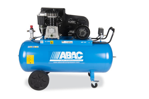 Compresor Abac de 5,5 hp deposito de 270 litros con ruedas.